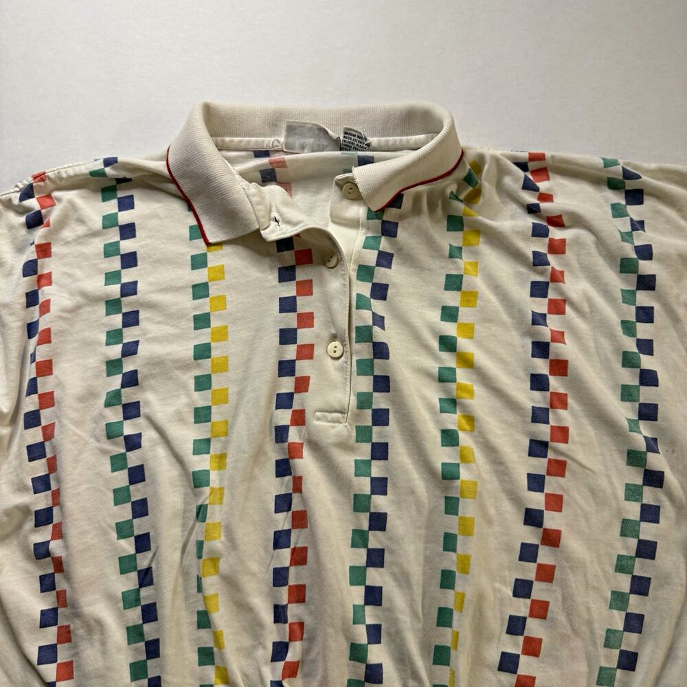 Vintage 80s Leon Levin Polo Shirt Women's OSFA Geometric Checkered Pastel